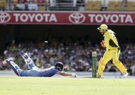 Virat Kohli dives in vain as Wade celebrates after getting the batsman out